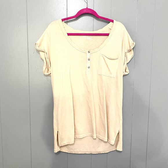 Aerie Washed Beige Front Pocket Henley Oversized Summer Boho T-shirt S - Picture 1 of 6